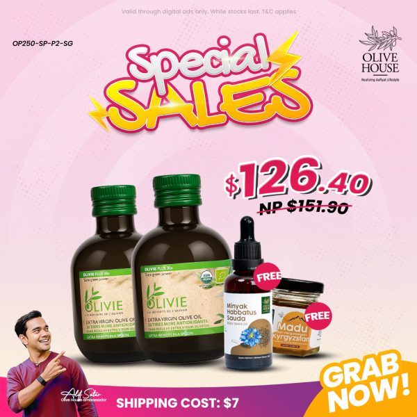 2 Olivie Plus 30x 250ml Free 1 Madu Kyrgyzstan 50g & Minyak Habbatus Sauda