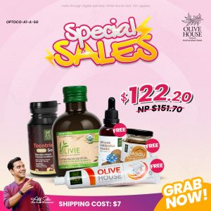 Olivie Plus 30x 250ml, Tocotrienols 70mg Free Minyak Habbatus Sauda 50ml, Madu 50g & Ubat Gigi Garam Bukit 200g